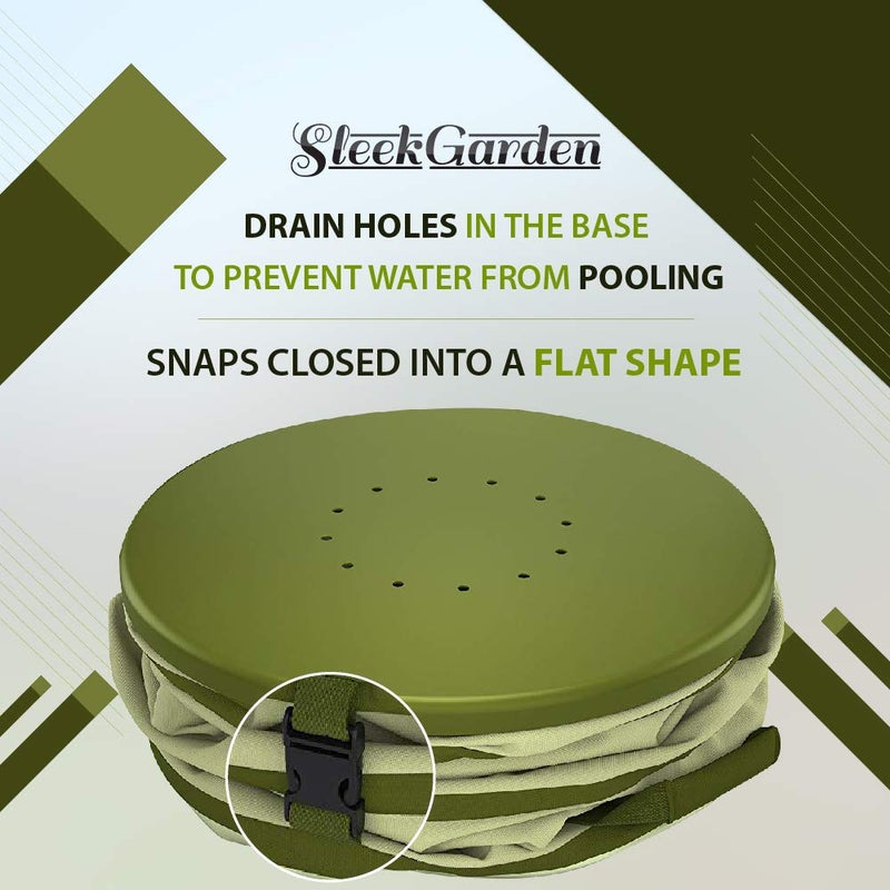 Sleek Garden حقيبة نفايات حديقة قماش قابلة للطي سعة 30 جالون - دلو قابل للنفخ قابل لإعادة الاستخدام لحمل أوراق الحديقة - قاعدة صلبة ثقيلة - مع فتحات تصريف لحديقة المسبح والتخييم وحقيبة نفايات الحطام مع مقابض - Image 3